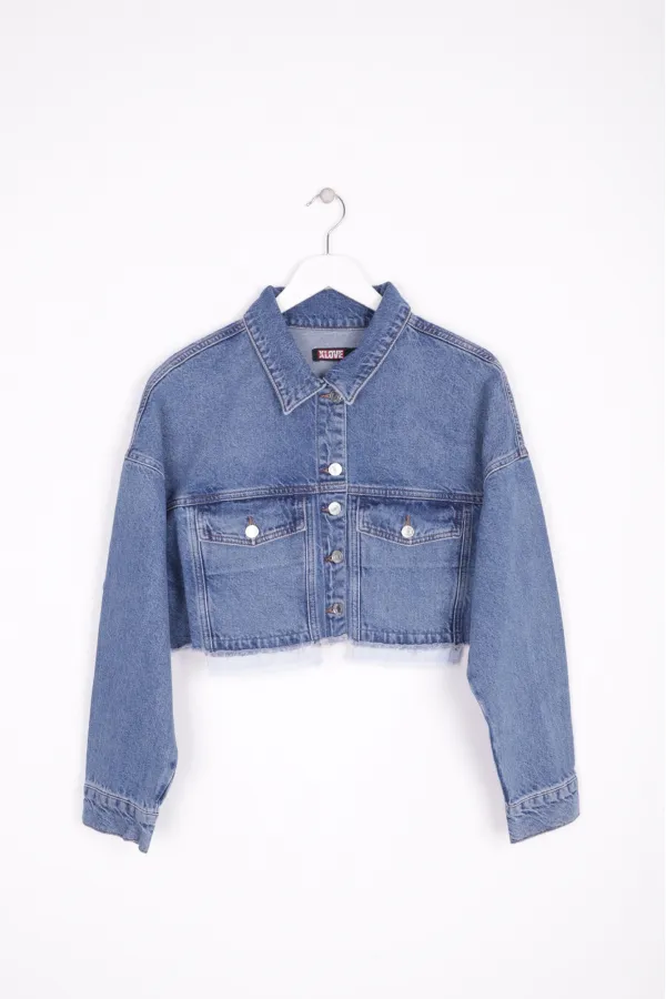 Denim Short Jacket with Revealed Pocket Liners 6016-15-(S-XL-6) Light Blue Denim Denim Short Jacket with Revealed Pocket Liners 6016-15-(S-XL-6) Light Blue Denim