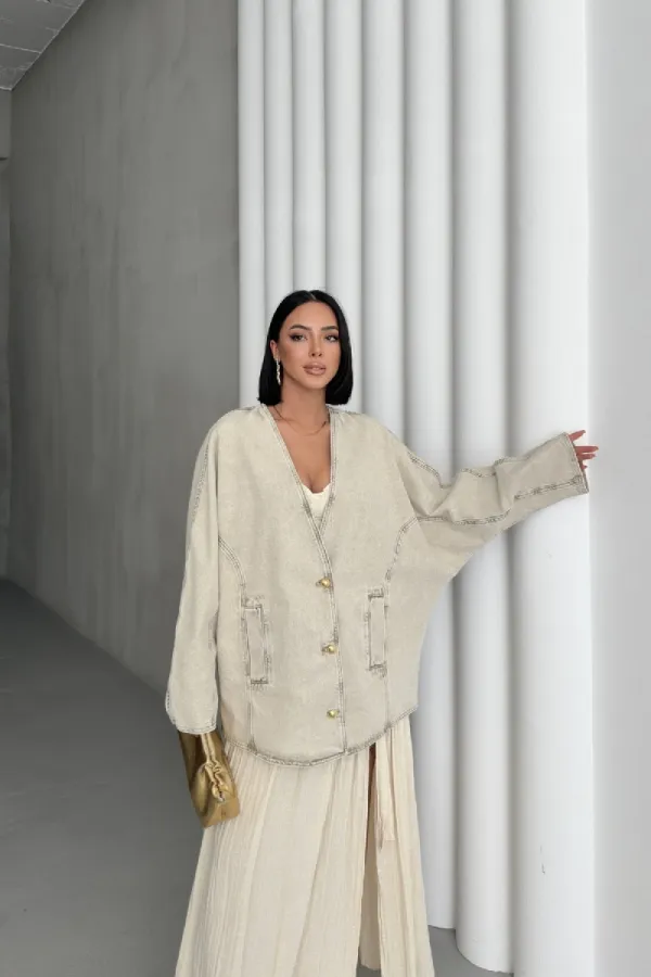 Oversize Yarasa Kollu Kot Ceket 6059-79-(STD-4)