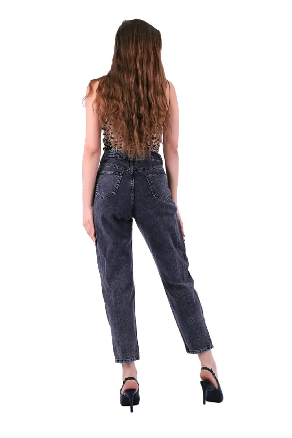 Yanı Fermuarlı Mom Kot Pantolon 717-33-(27-32) Yanı Fermuarlı Mom Kot Pantolon 717-33-(27-32)