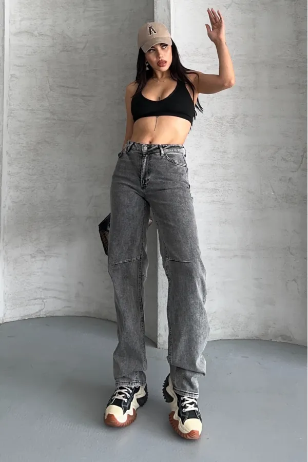 Baggy Jeans with Dart Detail on Legs 7088-40-(28-33) Light Grey - Snow