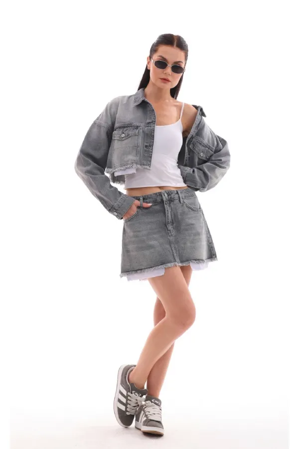 Denim Jacket with Lining Detail 6016-29-(XS-L-6) Denim Jacket with Lining Detail 6016-29-(XS-L-6)