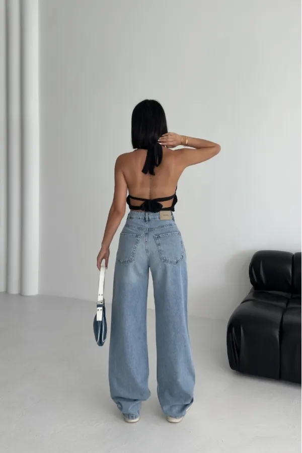 Wide Leg High Waisted Relaxed Jean  718-15-(27-32) Light Blue Denim