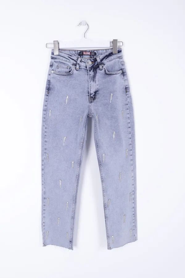 Damla Taşlı Mom Fit Kot Pantolon  7024-08-(26-31)