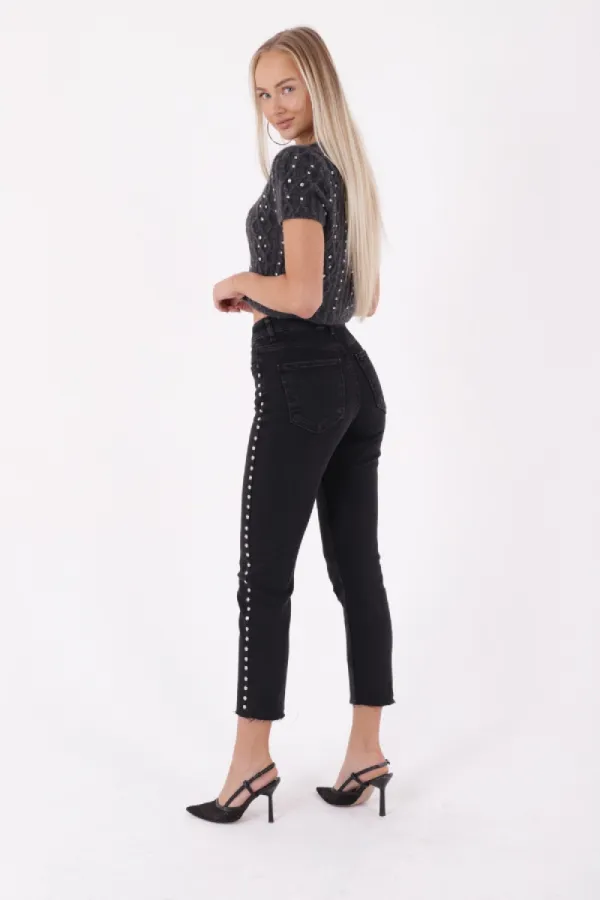 Yanı Drop Detaylı Mom Fit Kot Pantolon  1895-23-(28-33)