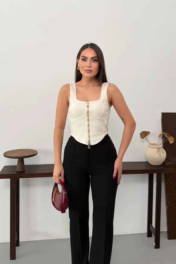 Fermuarlı Denim Büstiyer 411-80-(S-L-3)