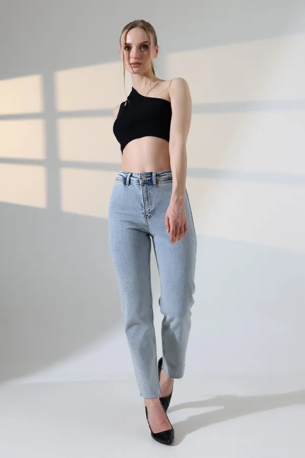 Serpme Taşlı  Relax Kot Pantolon  7193-08-(27-32)