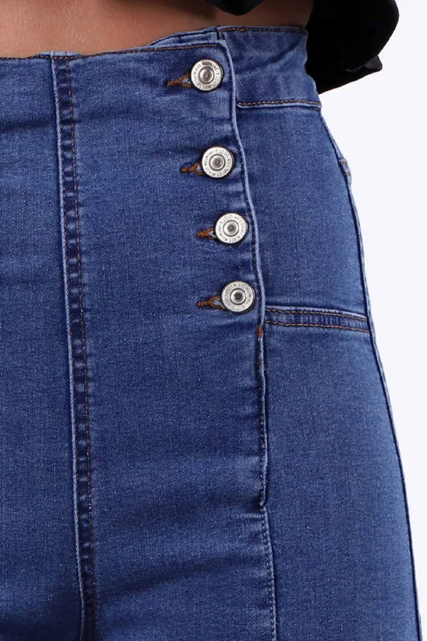 Önü Yırtmaçlı Düğme Detaylı Kot Pantolon  1751-27-(27-32)