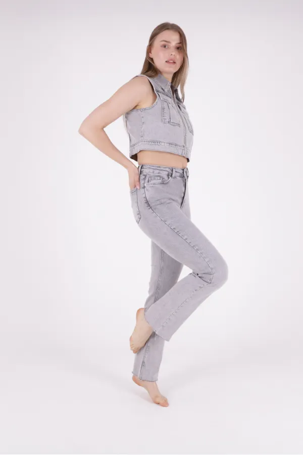 Dikişsiz Paça Bol Paça Relax Kot Pantolon  1726-32-(26-31)