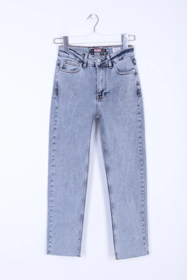 Taşlı Mom Fit Kot Pantolon  1725-08-(28-33)