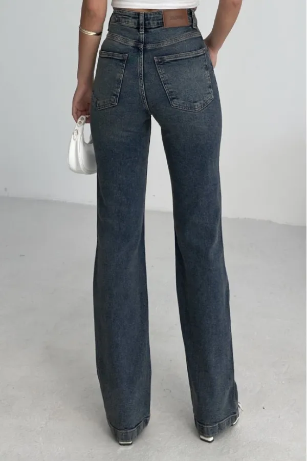 Stitched Hems Wide Leg Relaxed Jean  7026-62-(26-29-4) Middle Blue - Tinted