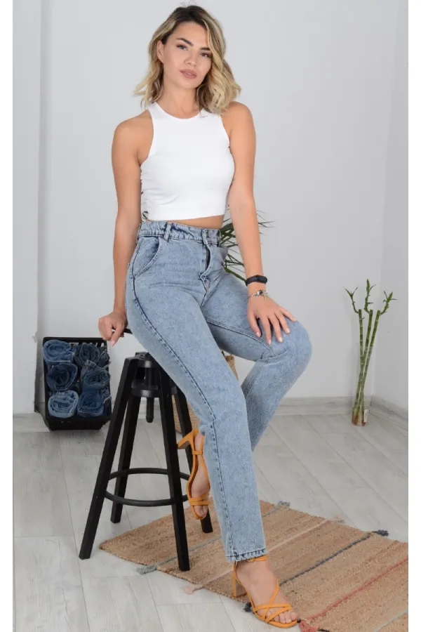 Yüksek Bellı Mom Kot Pantolon  800-08-(27-32)