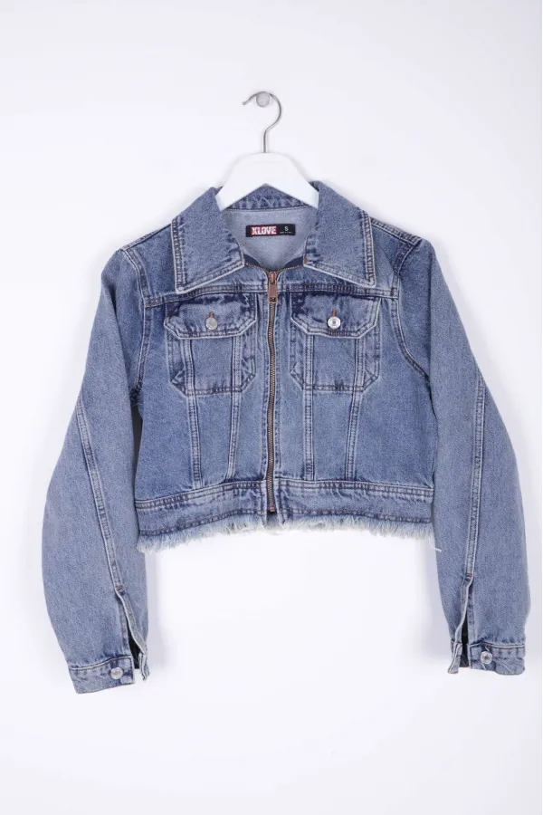 Fermuarlı Püskül Detaylı Kot Ceket 6017-62-(S-XL-6) Fermuarlı Püskül Detaylı Kot Ceket 6017-62-(S-XL-6)