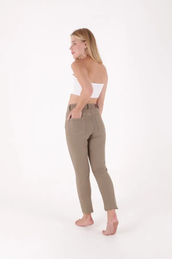 Fringe Ending High Waisted Mom Fit Jean  764-74-(26-33) Green