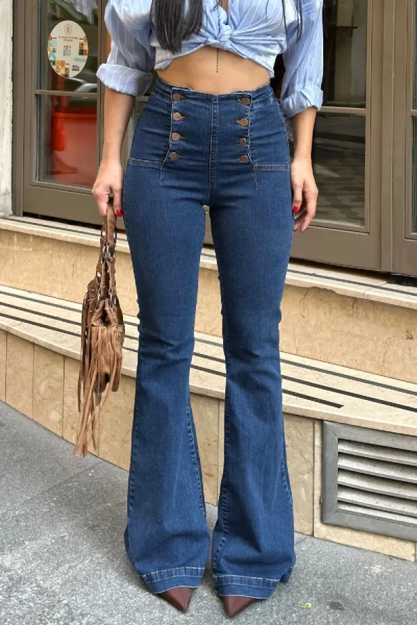 Jeans Eight Buttons in Front 7094-26-(27-32) Regular Dark Blue