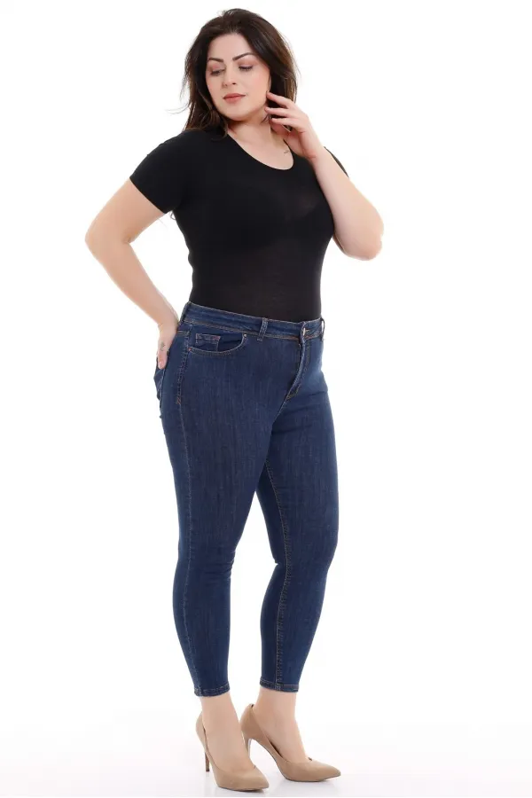 High Waisted Ankle Length Skinny Jean  815-17-(34-40) Slubbed Navy Blue