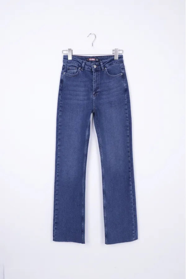 Tasseled Bottom Wide Leg Relax Jean 1726-01-(28-33) Dark Blue Denim Tasseled Bottom Wide Leg Relax Jean 1726-01-(28-33) Dark Blue Denim