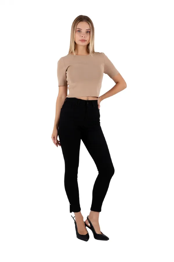 Skinny Jean with Bottom Side Zipper 1745-07-(26-31) Black Skinny Jean with Bottom Side Zipper 1745-07-(26-31) Black