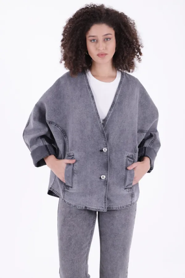 Oversize Yarasa Kollu Kot Ceket 6059-40-(STD-4)