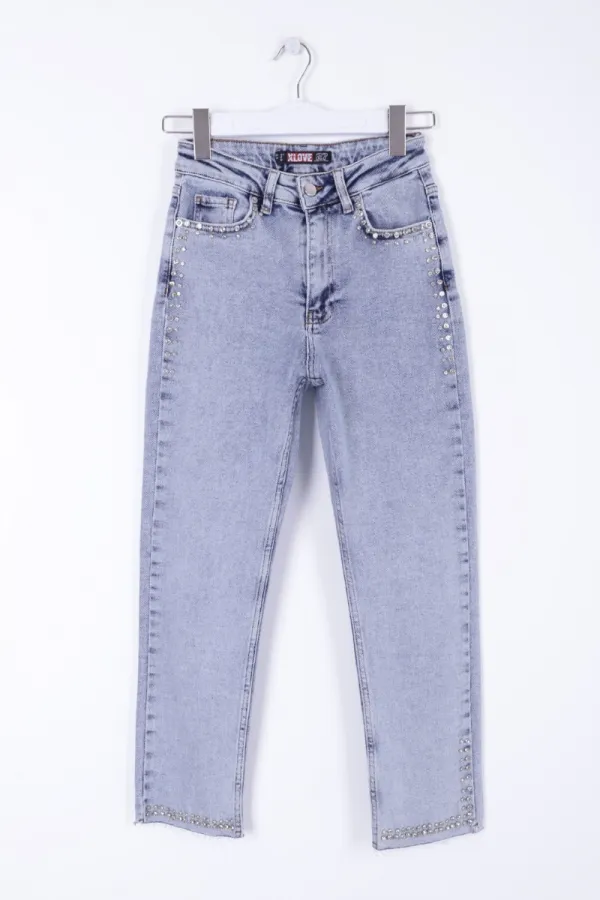 Taşlı Mom Fit Kot Pantolon  7023-08-(26-29)