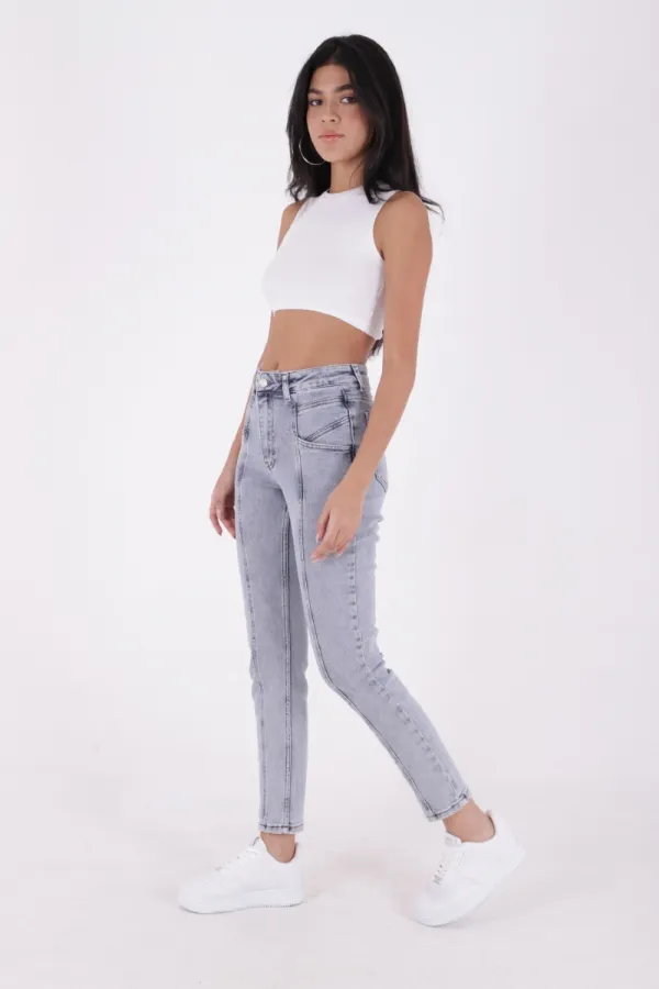 Front Panelled Denim Trousers 7043-08-(26-31)