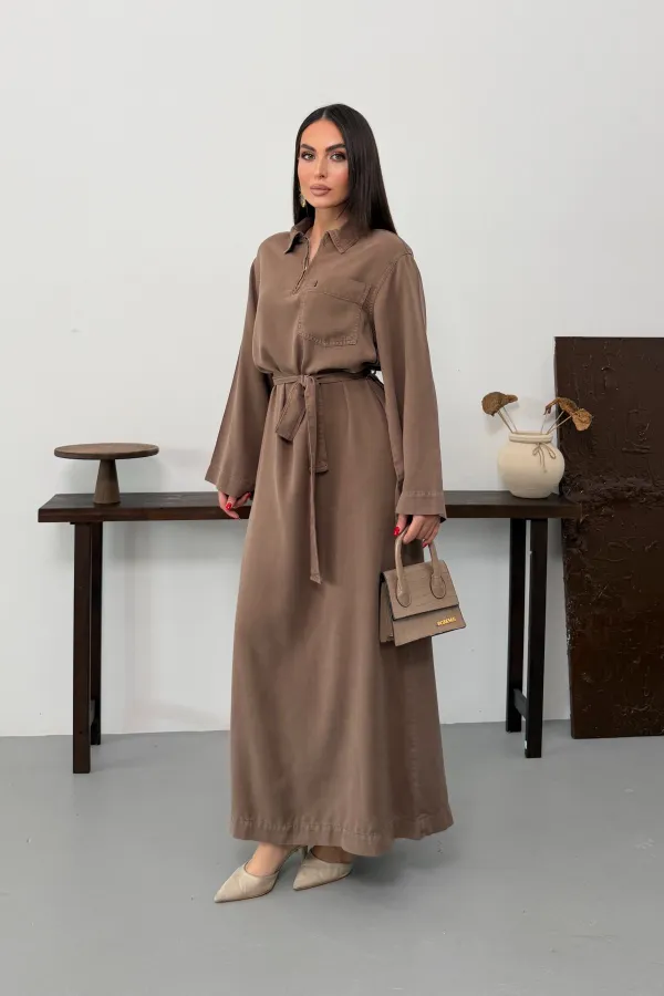 Belted Long Denim Dress 3035-72-(S-XL) Soil Belted Long Denim Dress 3035-72-(S-XL) Soil