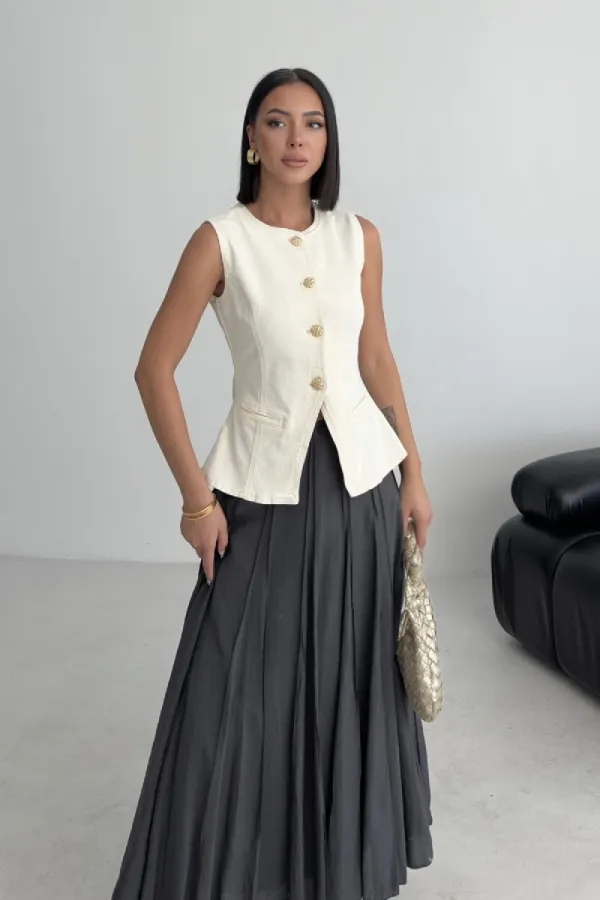 Denim Vest with Slit Front 6086-80-(S-XL) Natural