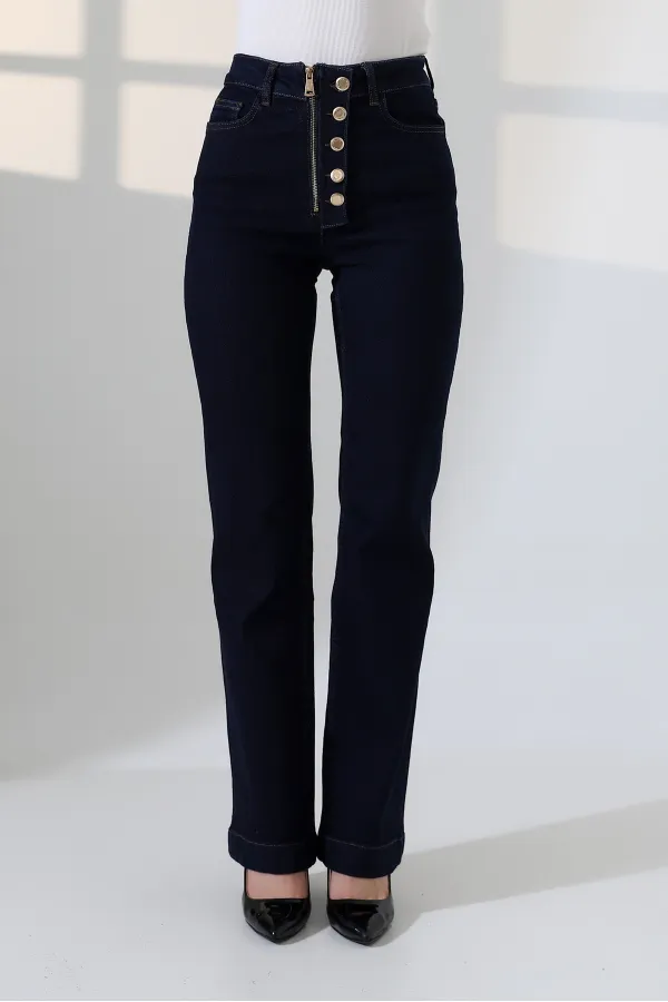 Düğme Detaylı Boru Paça Kot Pantolon 7170-17-(27-32)