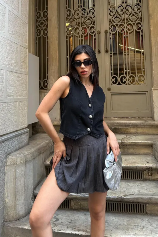 Denim Vest with Buttons 6070-23-(S-XL) Regular Anthracite