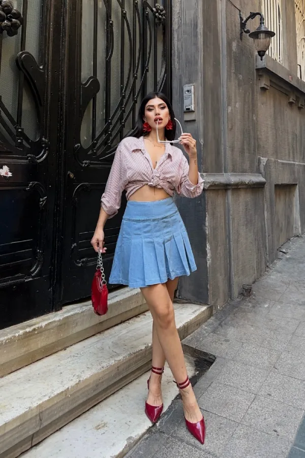 Pileli Mini Etek 1085-25-(36-42-4)