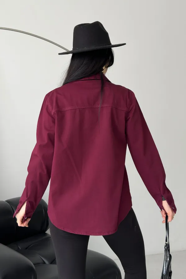 Denim Shirt with Snap Buttons 6013-82-(S-XL-6) Maroon