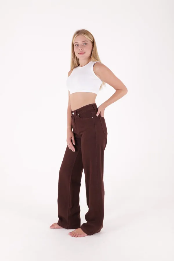 Wide Leg High Waisted Relaxed Jean  718-78-(27-32) Brown