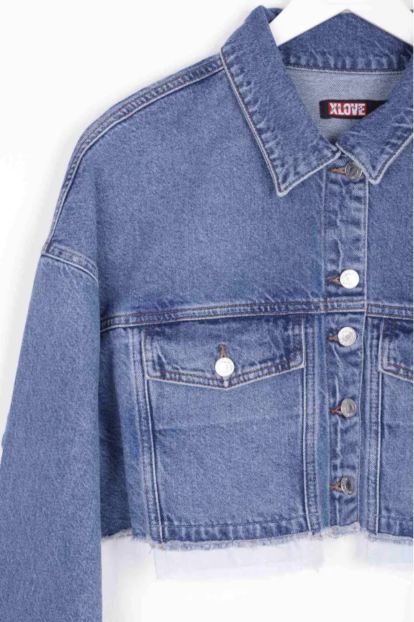 Denim Short Jacket with Revealed Pocket Liners 6016-15-(S-XL-6) Light Blue Denim Denim Short Jacket with Revealed Pocket Liners 6016-15-(S-XL-6) Light Blue Denim