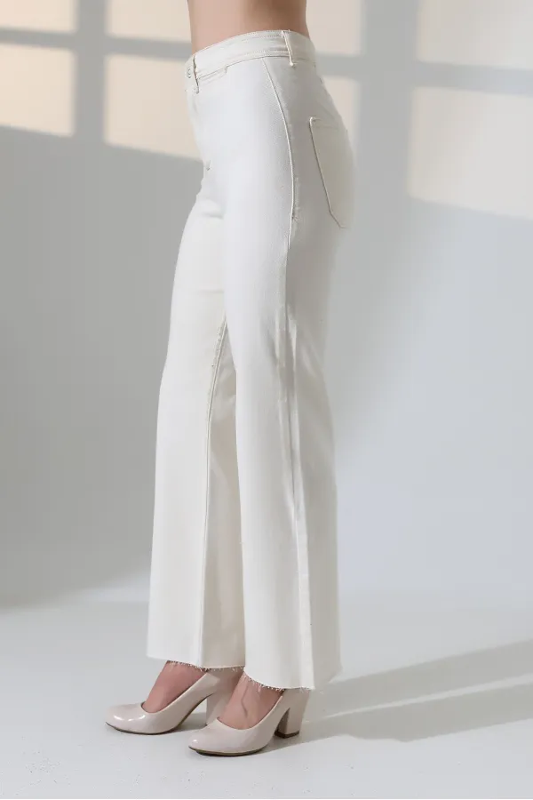 Wide Leg Palazzo Relaxed Jean with Decorative Front Pockets 1710-80-(27-32) Natural