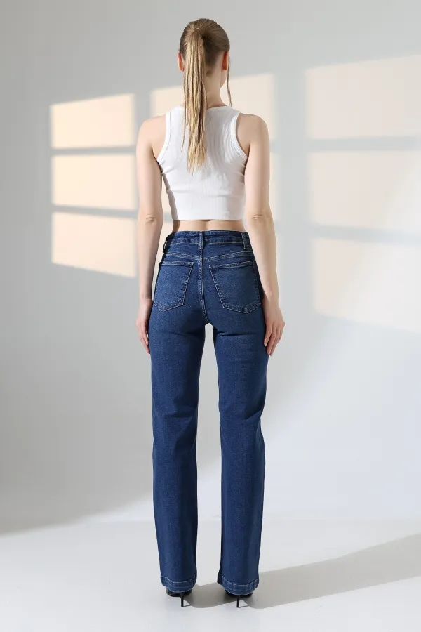 Serpme Taşlı Relax Kot Pantolon  7190-01-(27-32)