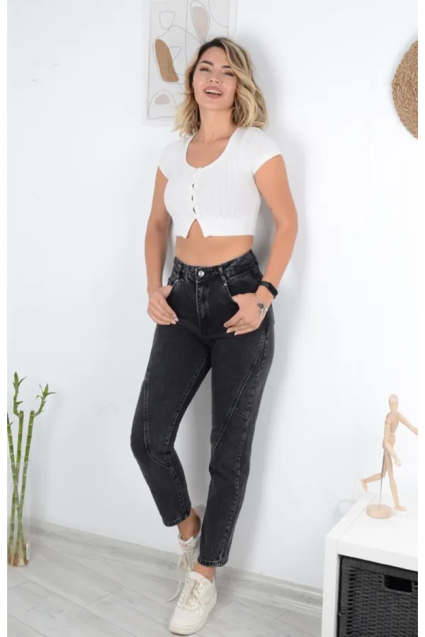 Parçalı Mom Pantolon 778-33-(26-31) Parçalı Mom Pantolon 778-33-(26-31)