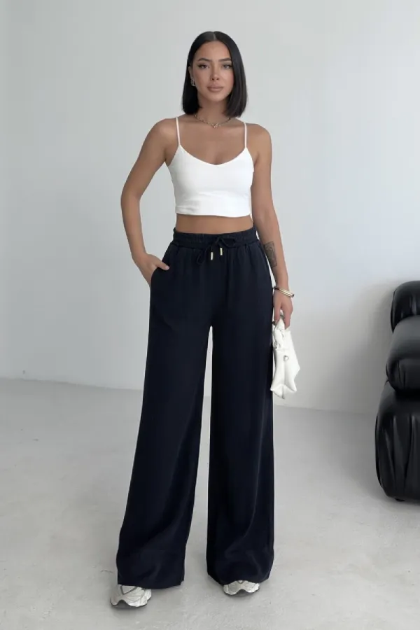 Paça Detaylı Lastikli Keten Pantolon  HS700-73-(S-XL)