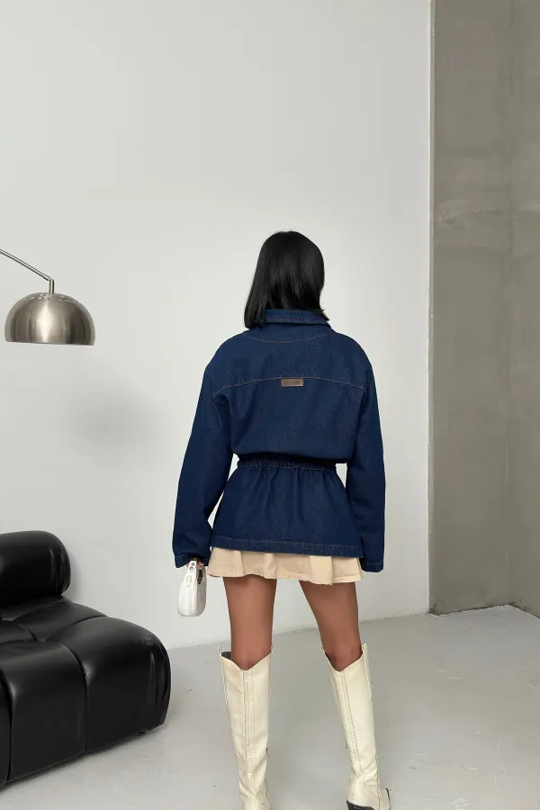 Denim Jacket with Waist Detail 6145-17-(S-L-3) Slubbed Navy Blue
