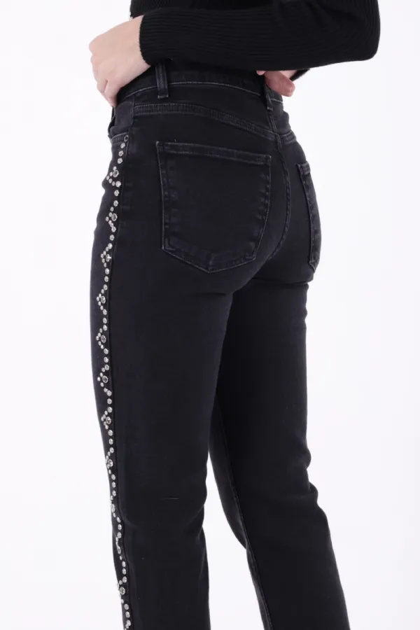 Yanları Droplı Mom Fit Kot Pantolon  7039-23-(26-31)
