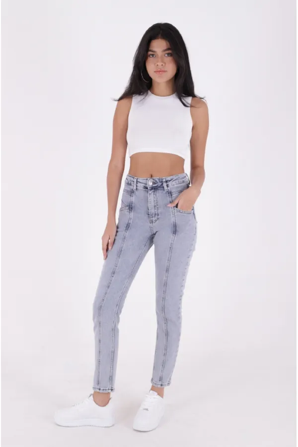 Front Panelled Denim Trousers 7043-08-(28-33)
