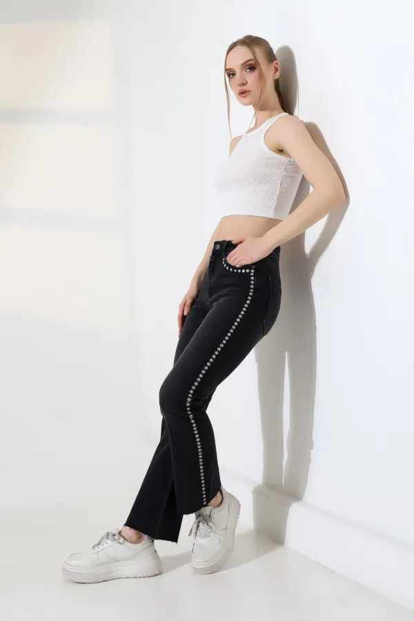 Zımba Taşlı İspanyol Mom Fit Kot Pantolon 7192-23-(26-31) Zımba Taşlı İspanyol Mom Fit Kot Pantolon 7192-23-(26-31)