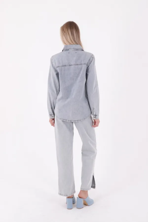 Denim Shirt with Snap Buttons 6013-08-(S-XL-6) Snow Light Blue Denim Shirt with Snap Buttons 6013-08-(S-XL-6) Snow Light Blue
