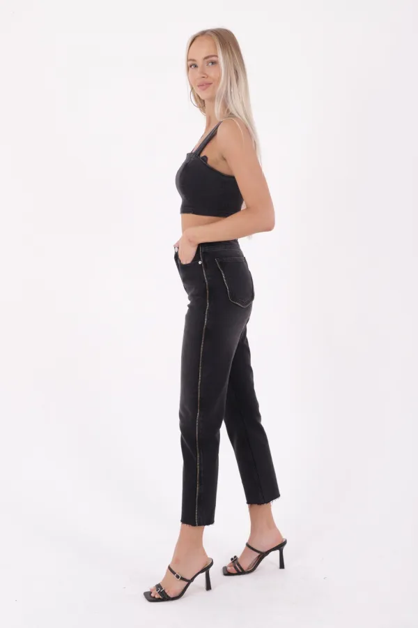 Şerit Fermuarlı Kot Pantolon 7004-03-(26-31)