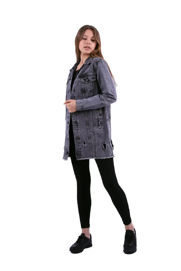 Fringe Finish Boyfriend Denim Jacket 679-03-(S-XL-6) Anthracite Denim Fringe Finish Boyfriend Denim Jacket 679-03-(S-XL-6) Anthracite Denim