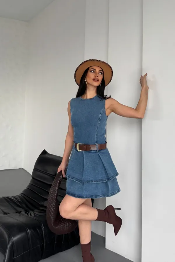 Kolsuz Fermuarlı Pileli Kısa Elbise 3026-27-(XS-XL-5) Kolsuz Fermuarlı Pileli Kısa Elbise 3026-27-(XS-XL-5)