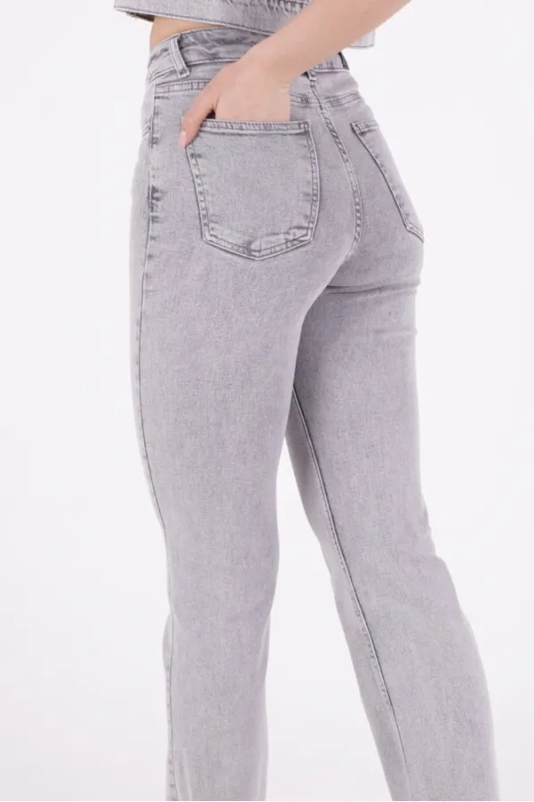 Tasseled Bottom Wide Leg Relax Jean  1726-32-(28-33) Light Grey Snow