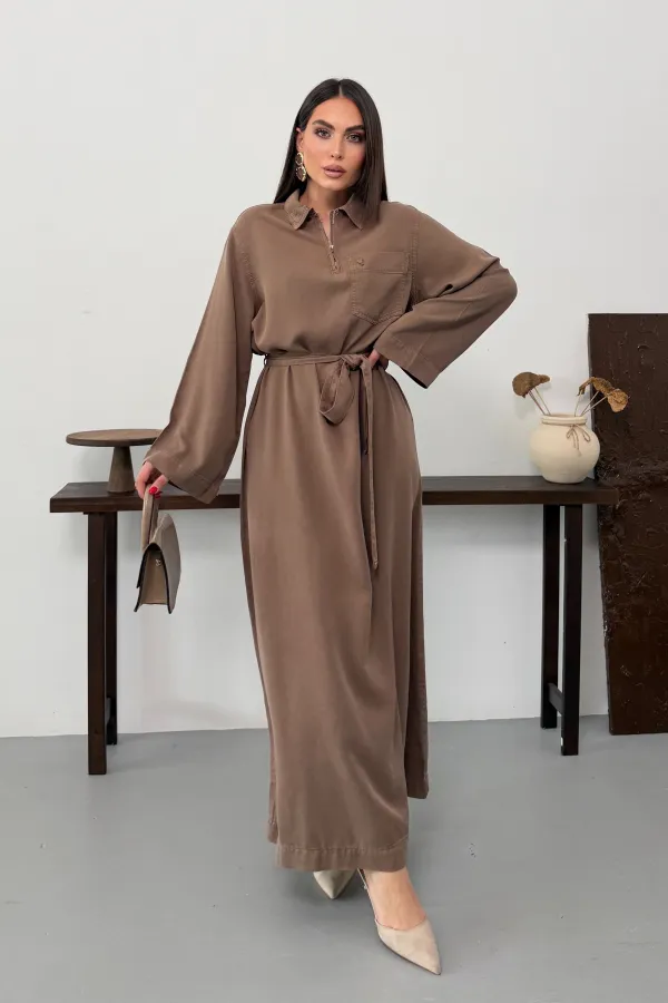 Belted Long Denim Dress 3035-72-(S-XL) Soil Belted Long Denim Dress 3035-72-(S-XL) Soil