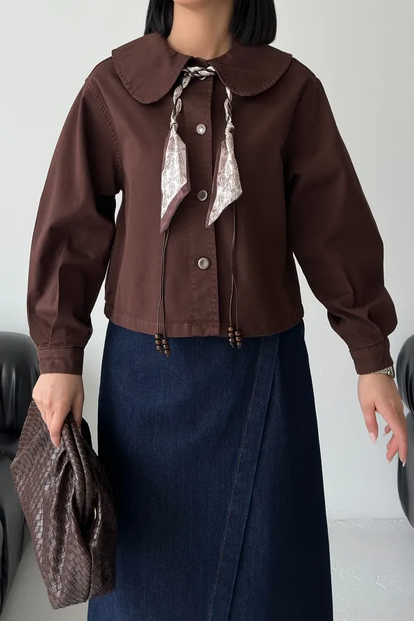 Baby Collar Denim Shirt 6095-78-(S-XL) Brown Baby Collar Denim Shirt 6095-78-(S-XL) Brown