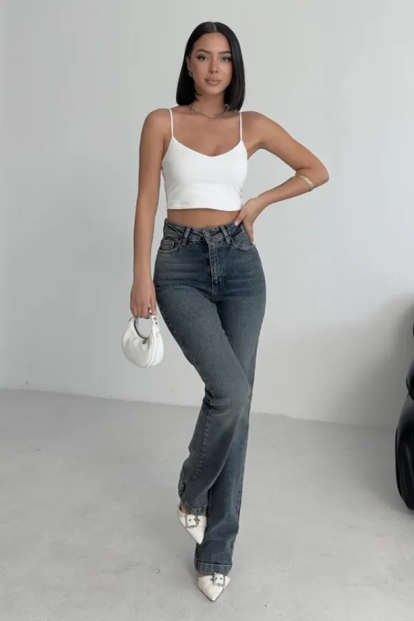 Stitched Hems Wide Leg Relaxed Jean  7026-62-(26-29-4) Middle Blue - Tinted