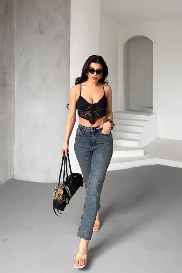 Serpme Yıldızlı Kot Pantolon 7040-28-(26-31) Serpme Yıldızlı Kot Pantolon 7040-28-(26-31)