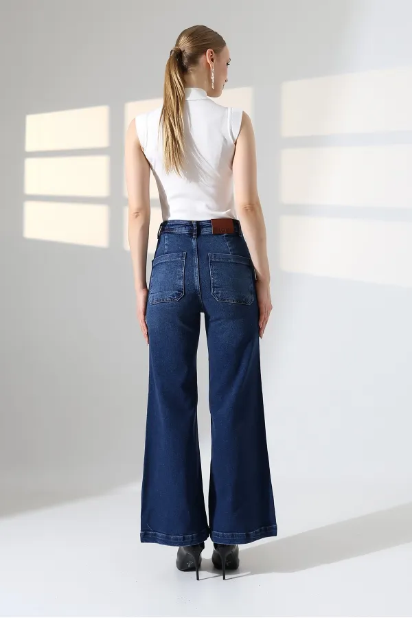 Front Pocket Detailed Jean  7079-01-(30-36) Dark Blue Denim